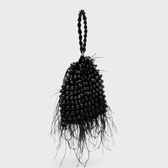 cult gaia Handbags - Dory Ostrich Feather Beaded Wristlet
